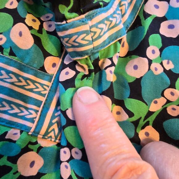 Marc Jacobs Blouse Women's 8 Green Mixed Floral Empire Waist Y2K Boho READ - Picture 8 of 10